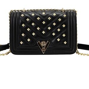 Valentino Orlandi Black Crossbody Bag with Gold Studs